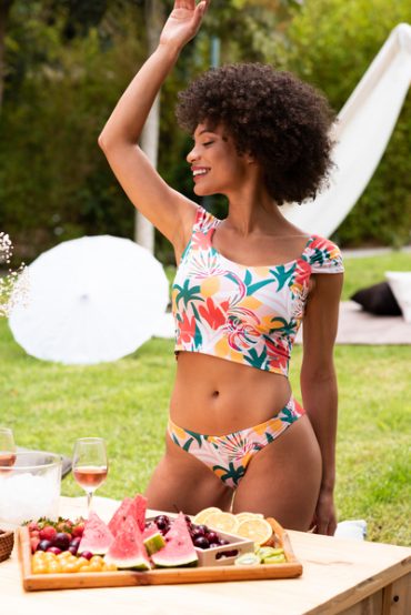 Traje de baño bikini croop top manga princesa
