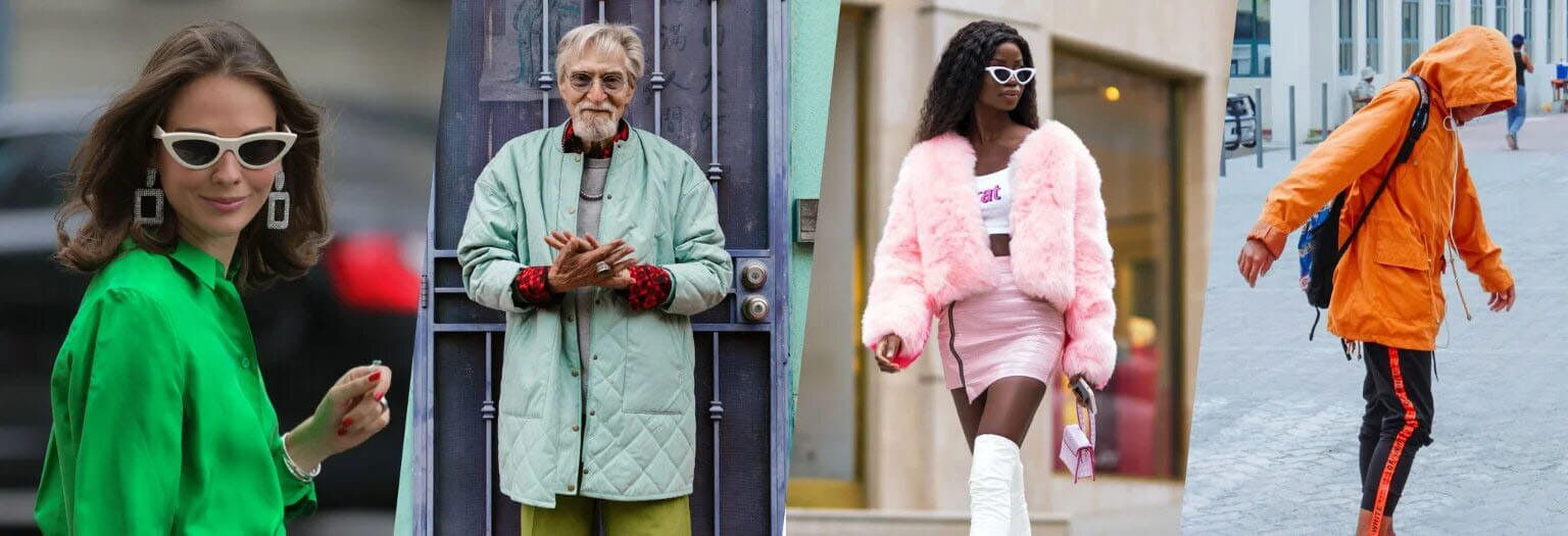 Varias personas llevando ropa con colores en tendencia en 2023