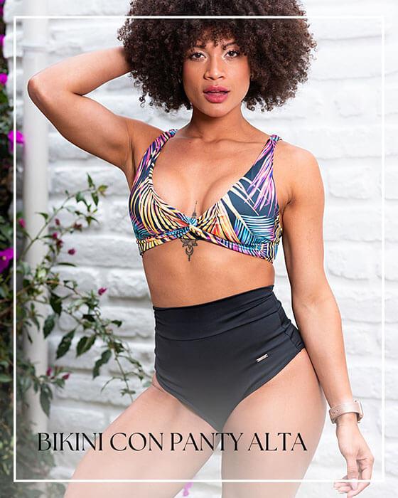 Bikini para gorditas con panty alta para controlar el abdomen